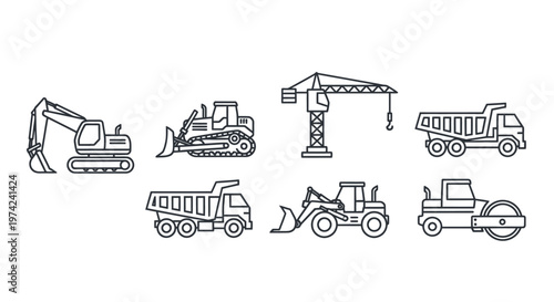 Construction vehicles and heavy machinery icons 1.