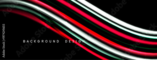 Abstract flowing lines, red, white, black colors. Modern dynamic background design. Simple elegant presentation.