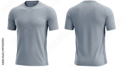 Clean Product Mockup of a Plain Gray Short-Sleeved T-Shirt, Front and Back View, Isolated on White Background