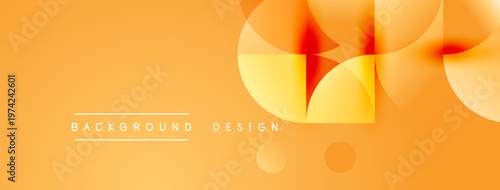 Abstract orange background. Overlapping circles, squares create dynamic composition. Modern design elements present simple aesthetic.