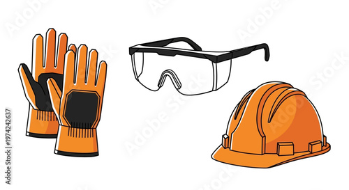 Construction worker safety equipment hard hat gloves glasses