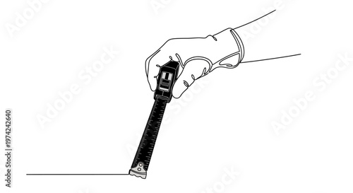 Continuous line drawing of hand holding tape measure measuring line