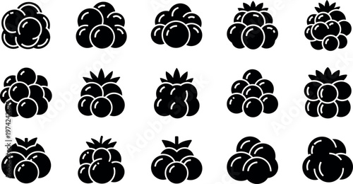 Blackberry in rows on white fruit symbols
