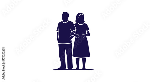 Couple standing arm in arm minimalist silhouette illustration