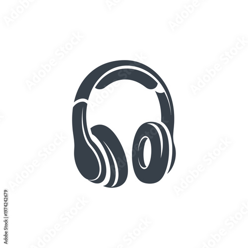 Dark grey simple headphones icon for music and audio