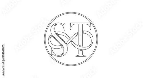 Elegant ST lettermark logo design in black and white
