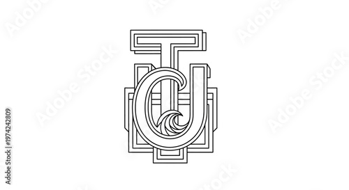 Elegant T U monogram logo art deco style