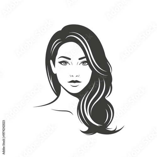 Elegant woman face with long wavy hair illustration design