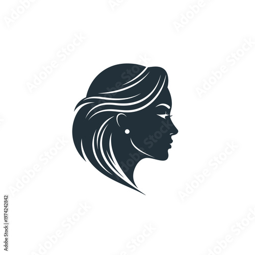 Elegant woman profile silhouette with flowing hair