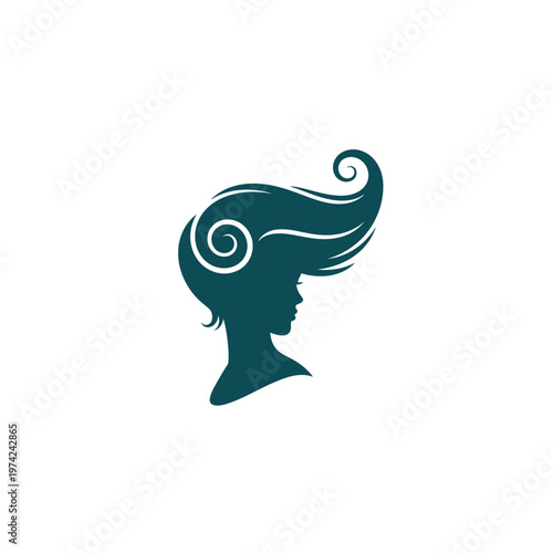 Elegant woman profile silhouette with stylized flowing hair design