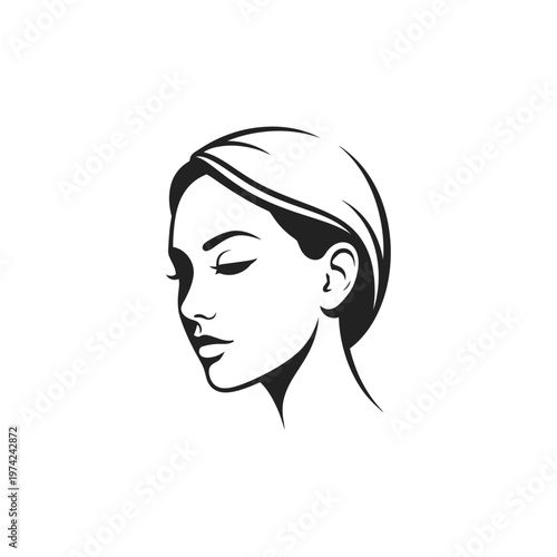Elegant woman's face profile with closed eyes minimal illustration