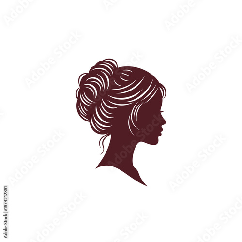 Elegant woman silhouette with stylish bun hairstyle profile
