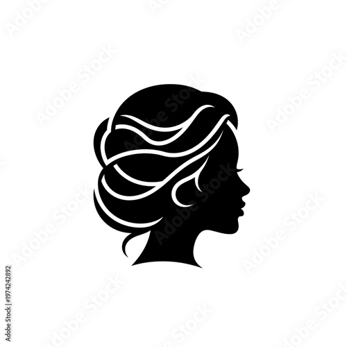 Elegant woman's head silhouette profile with styled hair