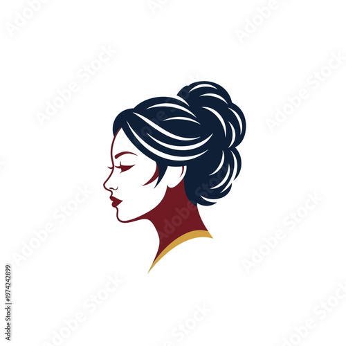 Elegant woman's profile with bun hairstyle beauty logo