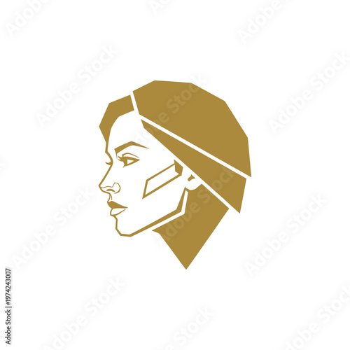 Geometric profile of a woman's face in golden color