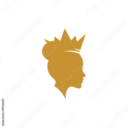 Golden woman profile silhouette with crown and bun hairstyle