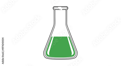 Green chemical solution in simple conical lab flask illustration
