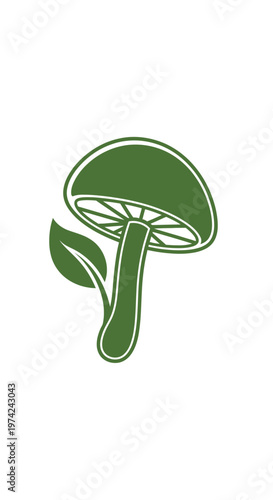 Фотография Green mushroom and leaf icon on white background