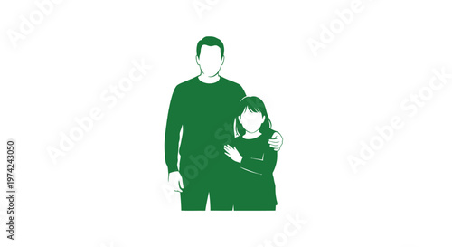 Green silhouette of father and daughter embracing happily together