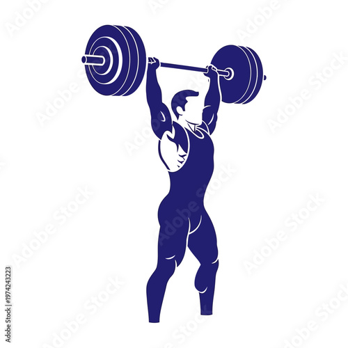 Male athlete lifting heavy barbell overhead in a clean and jerk