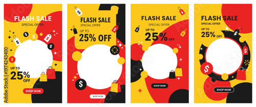 Vibrant Discount Banners Displayed on a Digital Platform Showcasing Flash Sale Offers with Abstract Designs