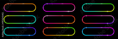 Bright LED style rectangles, pills and borders on dark background. Neon call to action elements perfect for websites, apps and casino interfaces.
