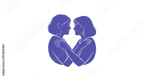 Minimalist silhouette of two women embracing with love