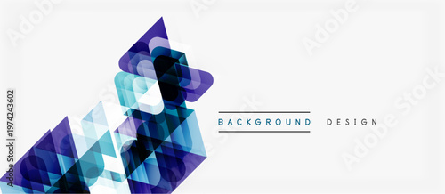 Abstract geometric shapes overlap, creating dynamic blue, purple gradients. Minimalist design suits modern backgrounds, presentations.