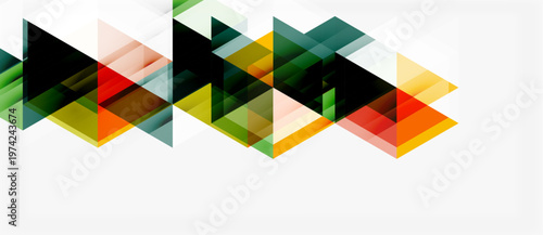 Abstract geometric pattern. Overlapping triangles create dynamic texture, using vibrant colors on white background. Modern design element.