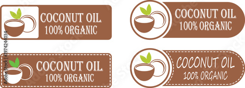 Coconut oil banner icon set collection group tropical natural organic fruit oil label symbol skincare cosmetic food ingredient healthy plant vector minimal flat design.