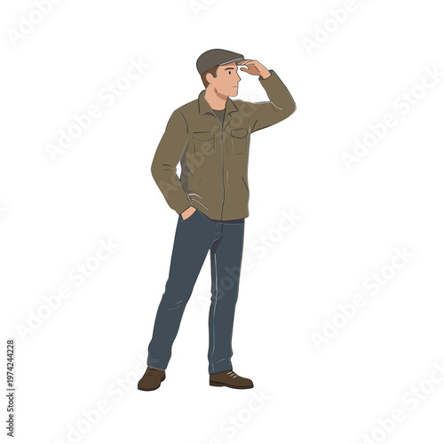 A man in casual clothes looks ahead with one hand in pocket