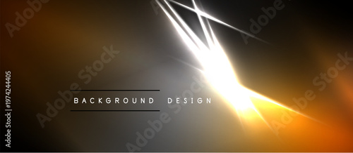 Abstract design features bright lines, warm colors. Dark background contrasts with glowing central light source, creating dynamic visual effect.