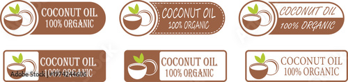 Coconut oil banner icon set collection group tropical natural organic fruit oil label symbol skincare cosmetic food ingredient healthy plant vector minimal flat design.