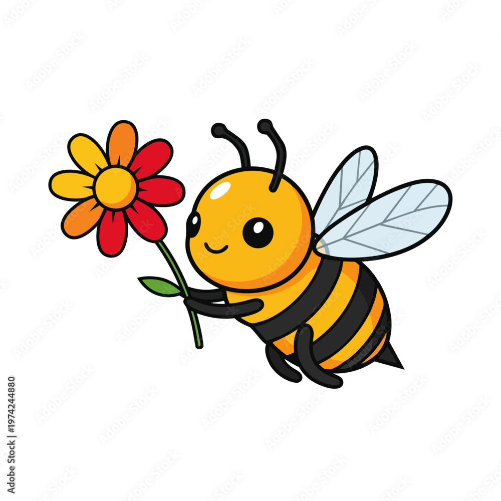 Fototapeta premium Smiling bee holding a flower.