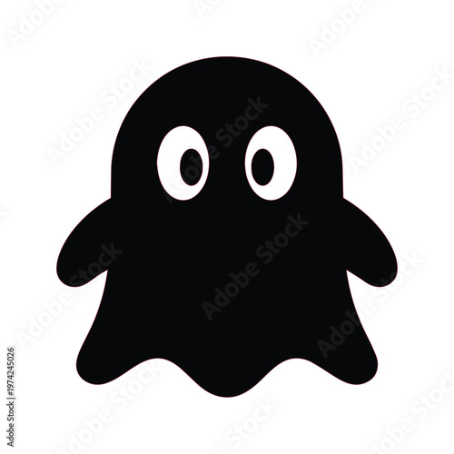 Minimalist ghost silhouette vector, cute spooky spirit character icon, black halloween phantom illustration for festive decor and graphic design