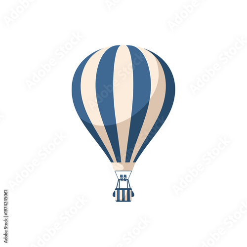 Blue and white striped hot air balloon floating in the sky, travel and adventure concept