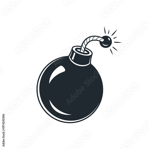 Cartoon Bomb with Lit Fuse, Danger, Explosion, Retro Style