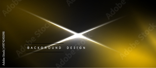 Dark background features golden light flares, bright starburst effect. Text reads background design centered below illumination. Minimalist, modern aesthetic.