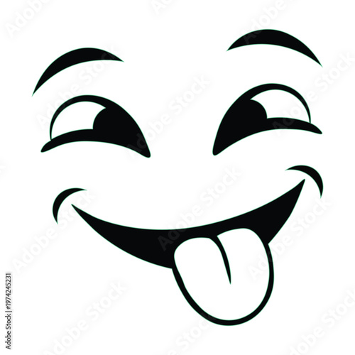 A stylized winking face with tongue out emoticon