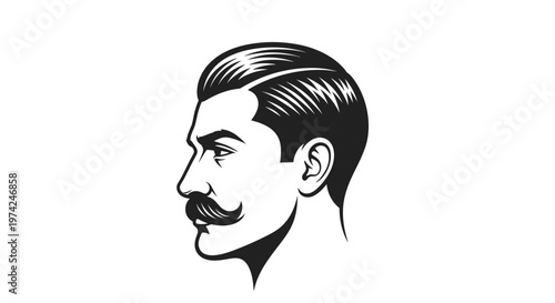 Classic gentleman head profile with styled hair and vintage mustache