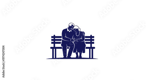 Elderly couple embracing on park bench showing love and companionship