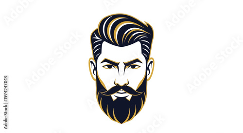 Elegant bearded man head logo illustration with styled hair