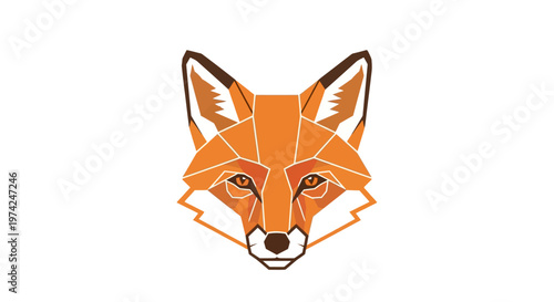 Geometric orange fox head illustration on white background