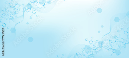 Health care or medical abstract background with hexagons, lines and dots. Scientific innovation banner template concept. Biology and pharmaceutical technology background. illustration.