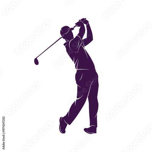 Golfer swinging club silhouette icon on white background