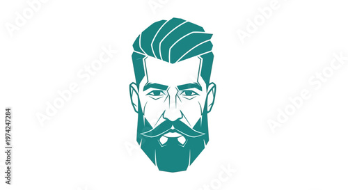 Graphic illustration of bearded man's head with modern hairstyle