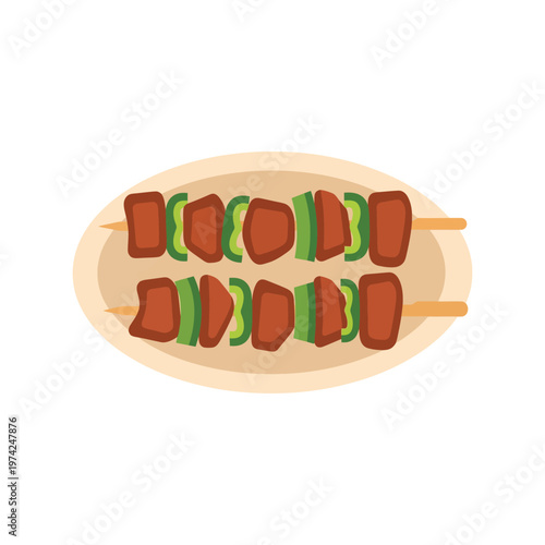 Grilled kebab skewers on plate vector illustration for barbecue and food design