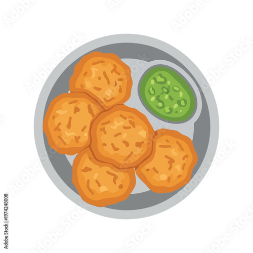 Chicken nuggets with dipping sauce vector illustration, fast food snack meal clipart