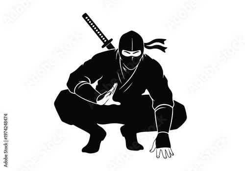 Ninja Warrior Silhouette Vector with Katana Sword for Martial Arts and Stealth Action Design