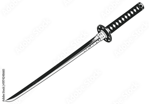 Realistic Japanese Katana Sword Vector Illustration for Samurai and Ninja Design
